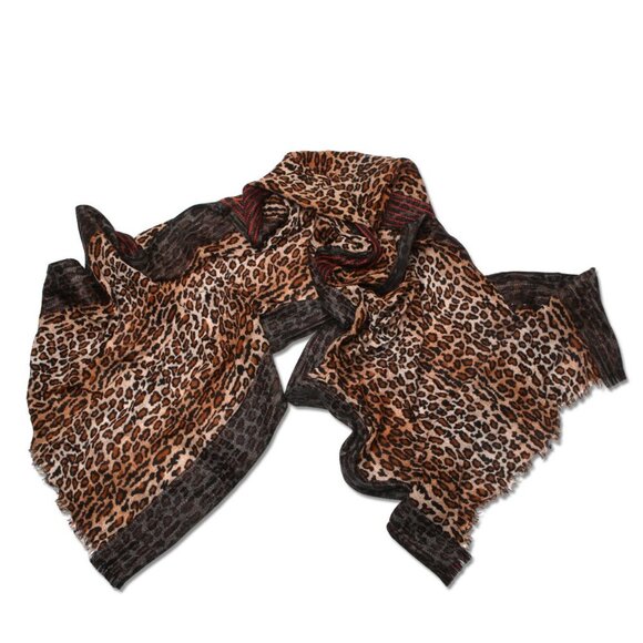 ECHO Leopard Animal Print Scarf Wrap Brown Red Black - Picture 2 of 7